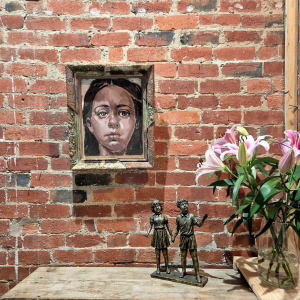 'Girl Portrait II' David Bromley. Acrylic on canvas with handmade frame. 54cm x 44cm.