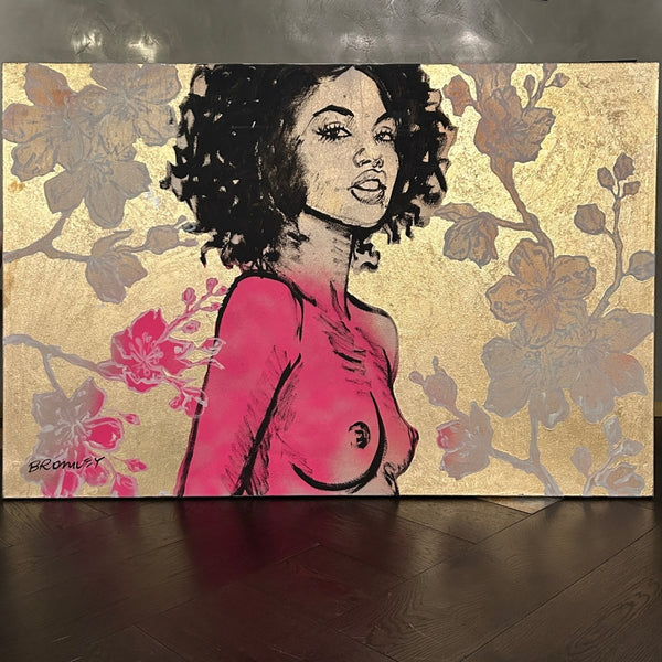 'Milan' David Bromley. Acrylic, oil and gold leaf gilding on canvas. 100 x 150cm