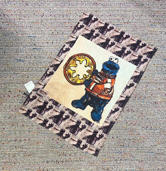 'DRUMMER COOKIE MONSTER' LINEN TEA TOWEL BY DAVID BROMLEY