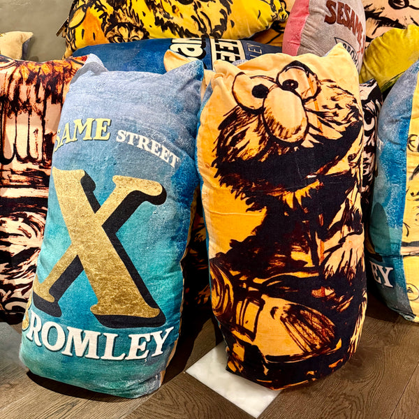 'Elmo' Surfboard shaped cushion. Cotton velvet with feather filled inner. 90 x 42cm