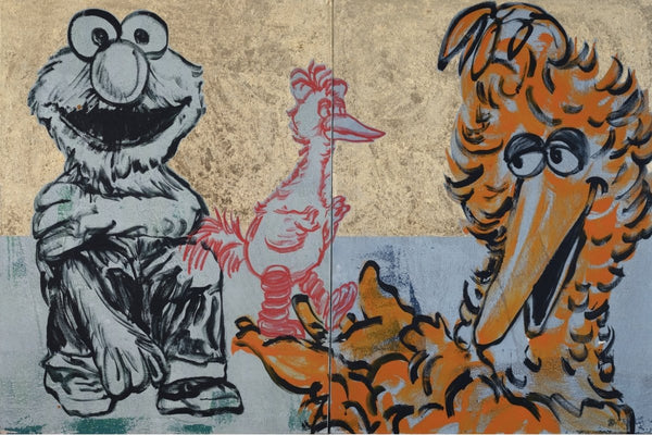 30. 'Best Friends' Sesame Street x Bromley, Acrylic on canvas with gold leaf gilding, 122 x 192cm