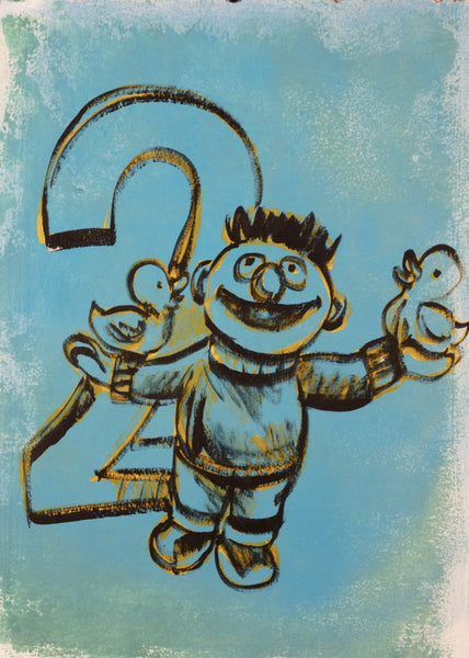12. 'Ernie with Two Rubber Duckies' Sesame Street x Bromley, Acrylic on handmade paper, 90 x 73cm