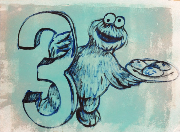 16. 'Cookie Monster Has Three Cookies' Sesame Street x Bromley, Acrylic on handmade paper, 93 x 70cm