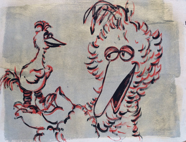 17. 'Big Bird, Little Bird' Sesame Street x Bromley, Acrylic on handmade paper, 93 x 70cm