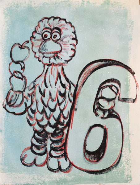 25. 'Big Bird has 6 Apples' Sesame Street x Bromley, Acrylic on handmade paper, 93 x 70cm
