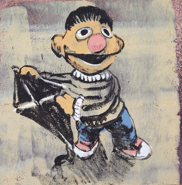 57. 'Ernie flies a kite' Sesame Street x Bromley, Acrylic on timber in hand made frame. 78.5 x 78.5cm
