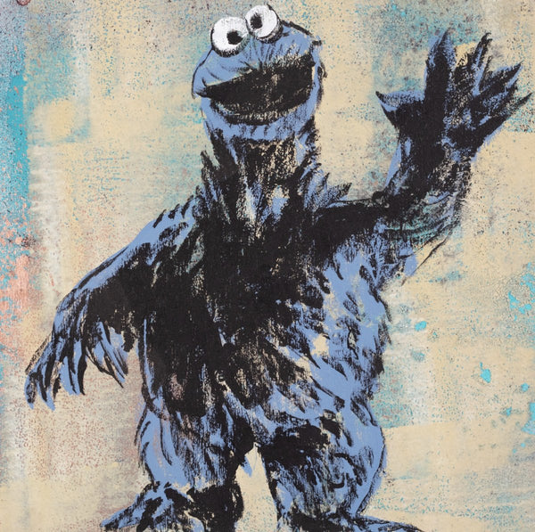 61. 'Cookie II' Sesame Street x Bromley, Acrylic on timber in hand made frame. 78.5 x 78.5cm