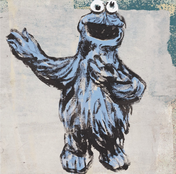 54. 'Cookie Monster I' Acrylic on timber in hand made frame. 78.5 x 78.5cm
