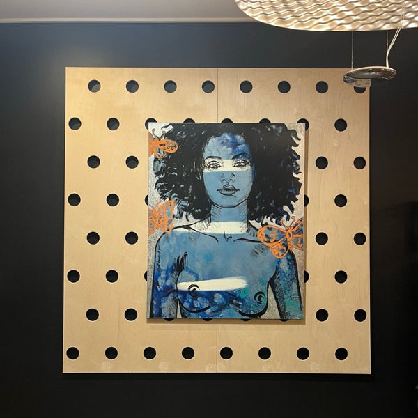 'Milan' David Bromley. Acrylic on canvas with silver. 150cm x 120cm.