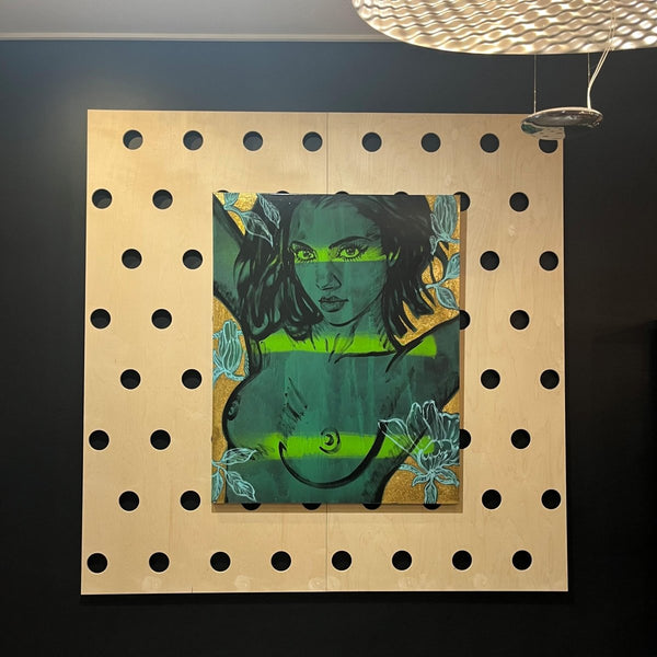 'Sabrina' David Bromley, Acrylic on Canvas with gold leaf gilding, 150cm x 120cm