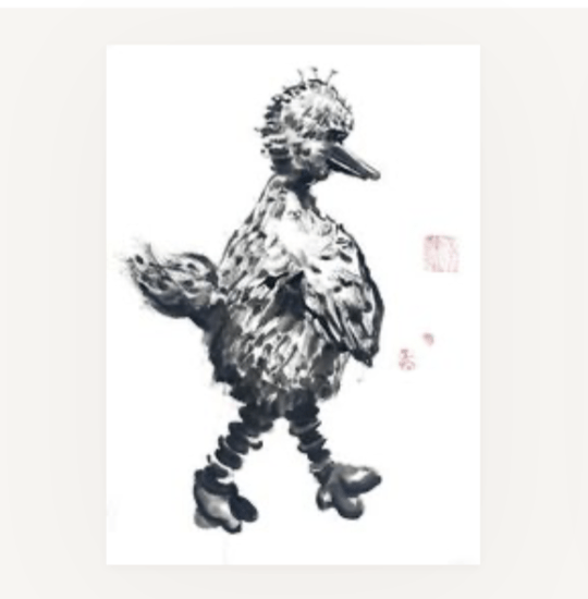 'Big Bird III' Datsun Tran. Pine ash ink on mulberry paper. 56 x 40cm