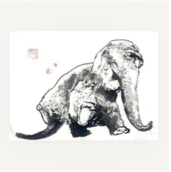 'Snuffleupagus I' Datsun Tran. Pine ash ink on mulberry paper. 56 x 40cm