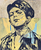 'Smoking Boy I' David Bromley. Acrylic on canvas with gold leaf gilding. 46 x 38cm