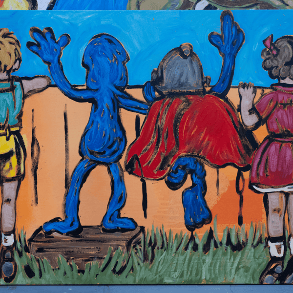 27. 'Over The Fence With Grover and Super Grover' Sesame Street x Bromley, Acrylic on canvas, 92 x 122cm
