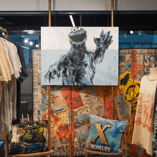 76. 'Cookie Monster' Sesame Street x Bromley Acrylic on canvas with silver metal leaf gilding and a varnish wash, 90 x 120cm