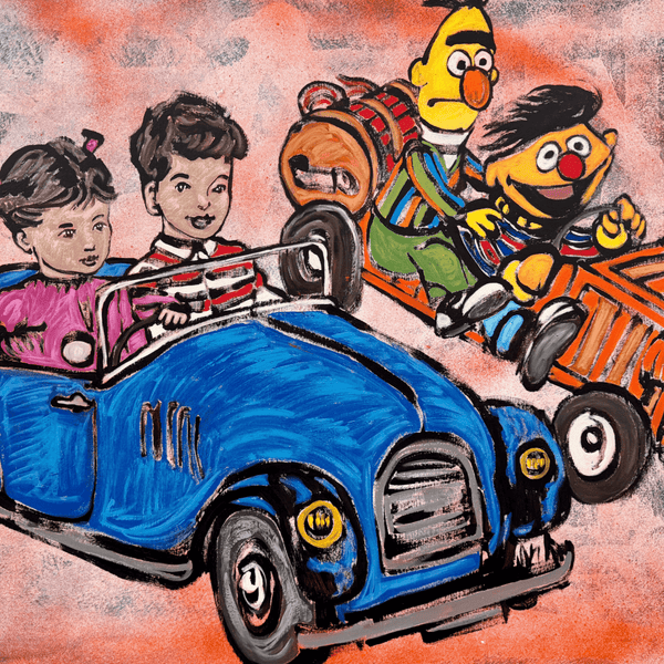 10. 'Sunday Drive' Sesame Street x Bromley, Acrylic on canvas with a varnish wash, 115 x 146cm