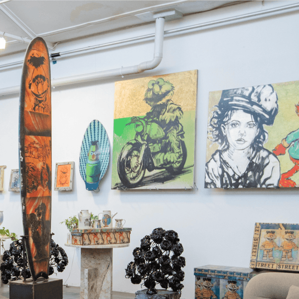 14. 'Elmo Rider I' Sesame Street x Bromley, Acrylic on canvas with silver leaf gilding, 122 x 152cm