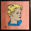 'Dreaming II' David Bromley. Embroidery on hand painted canvas in a timber frame. 29 x 29cm