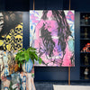 'Zippora Amongst Blooms II' David Bromley. Acrylic on canvas with silver metal leafing. 150 x 120cm