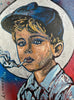 'Smoking Boy' David Bromley. Acrylic on canvas with silver metal leafing. 120 x 90cm