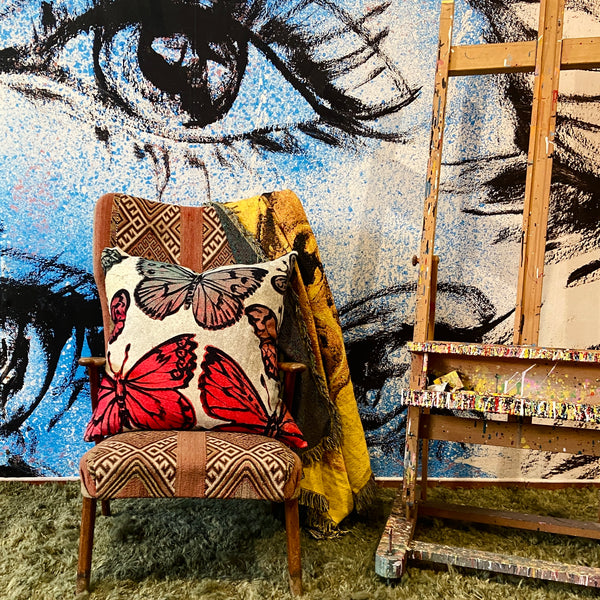'Vibrant Butterflies ' Velvet Cushion by Bromley Studio. 60 x 60cm