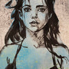 'Daybreak (Sadie)' David Bromley. Acrylic, oil and silver metal leaf on canvas. 90 x 60cm