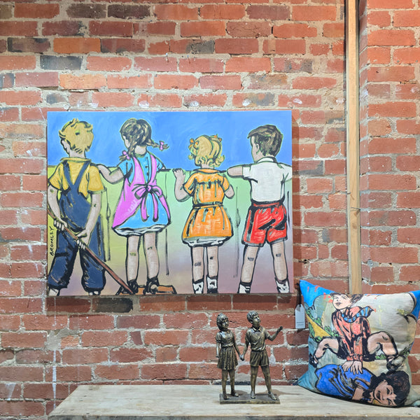 'Over the Fence' David Bromley, Acrylic on canvas, 90cm x 120cm,
