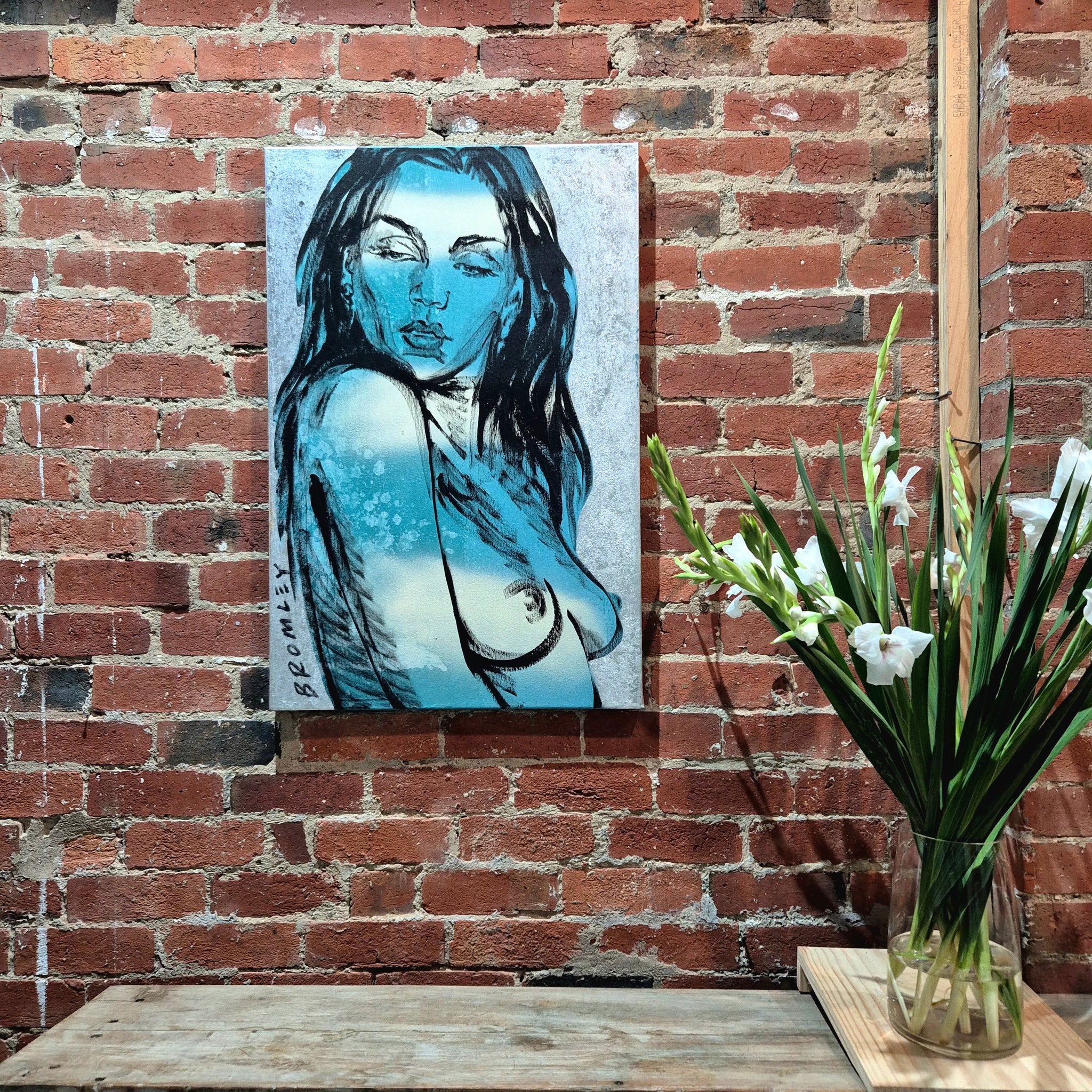 'Ally' David Bromley. Acrylic on canvas with silver leaf gilding. 90cm x 60