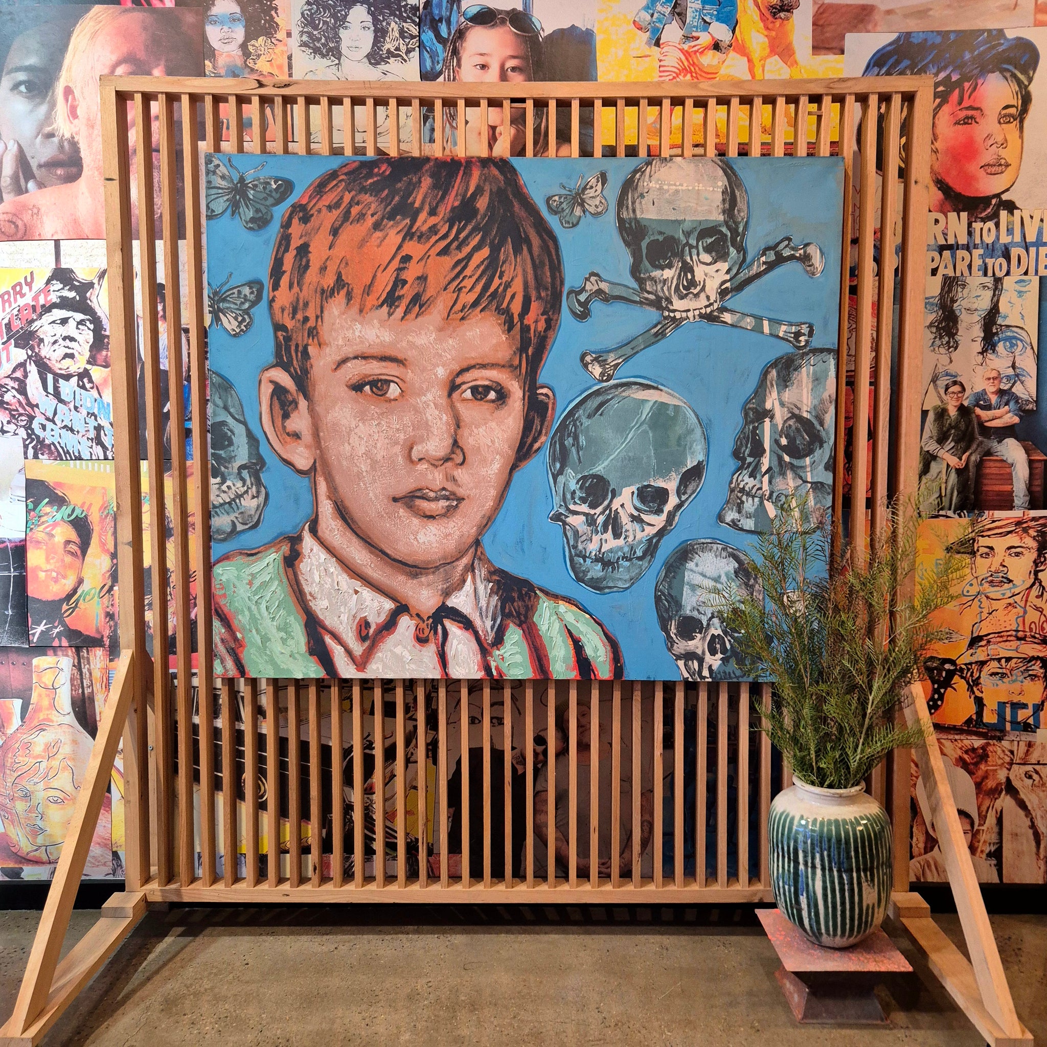 'Boy with Skulls' David Bromley, Acrylic on Canvas, 180cm x 150cm