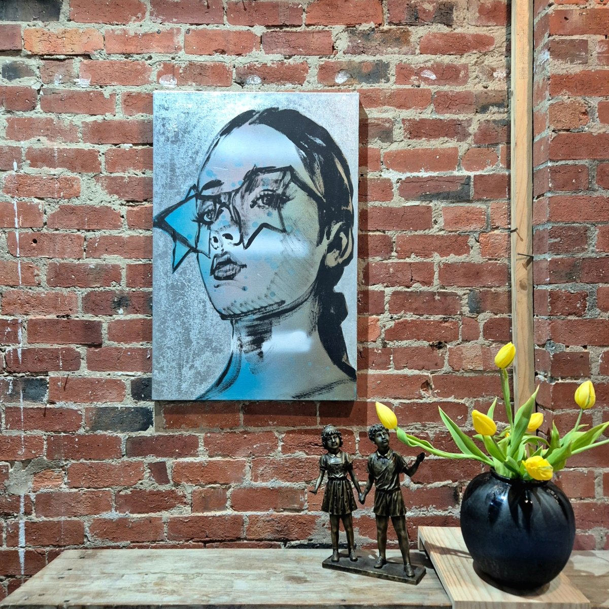 'Well, we shall see' Acrylic on canvas with silver leaf gilding. 90cm x 60cm.