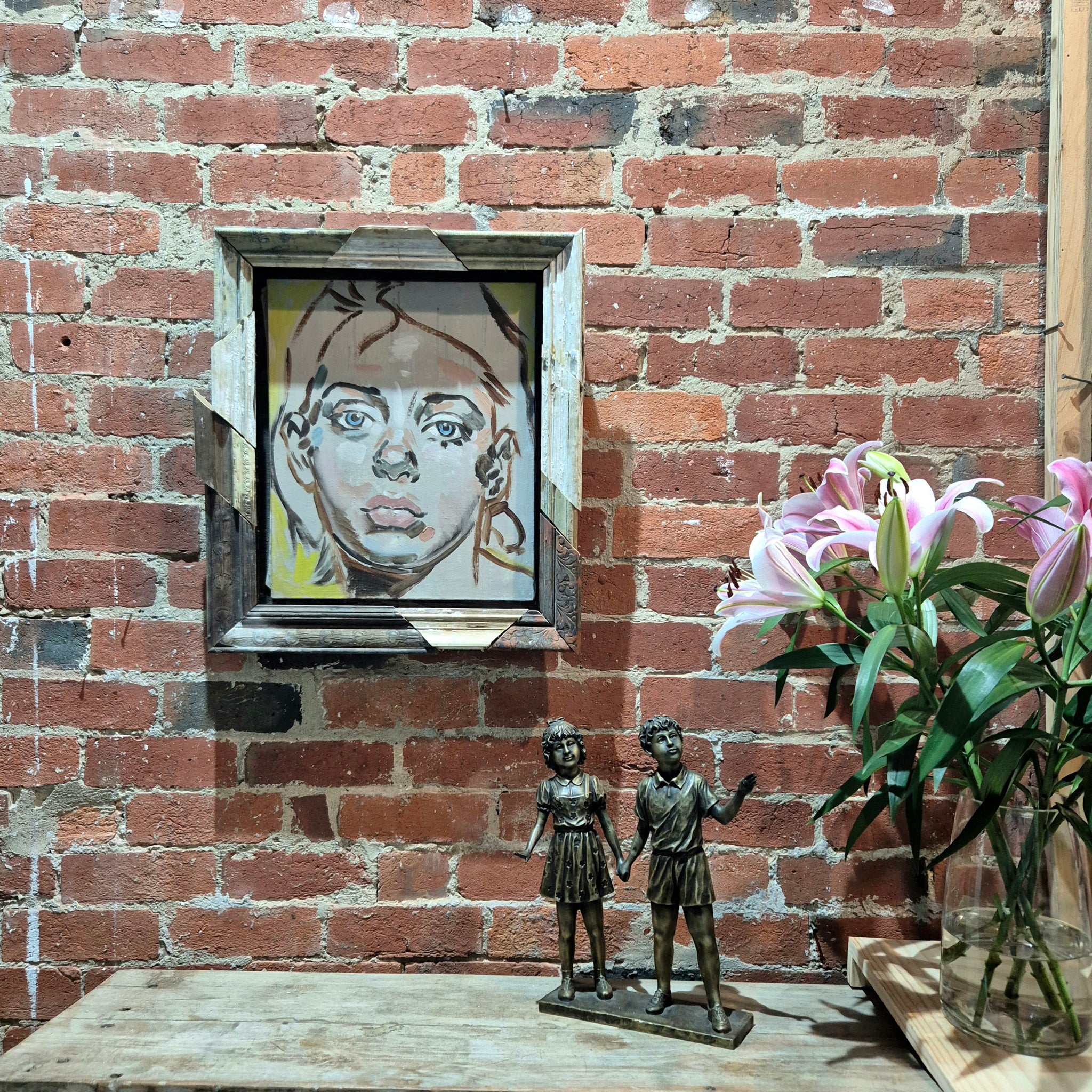 'Female Portrait' David Bromley. Acrylic on canvas with handmade frame. 58cm x 45cm.