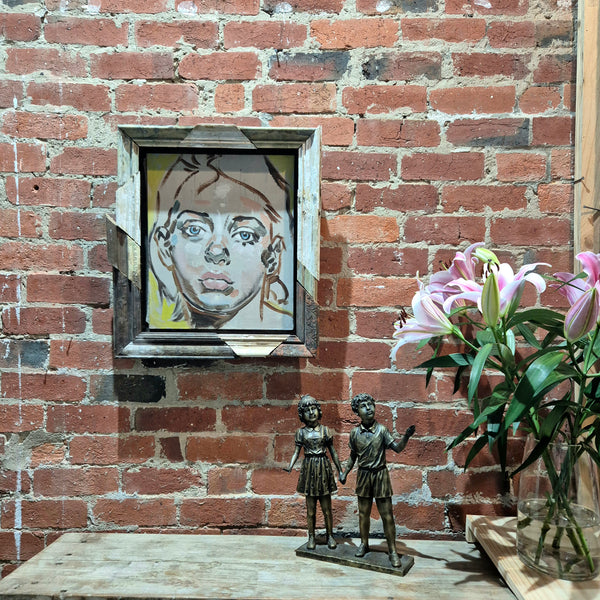 'Female Portrait' David Bromley. Acrylic on canvas with handmade frame. 58cm x 45cm.