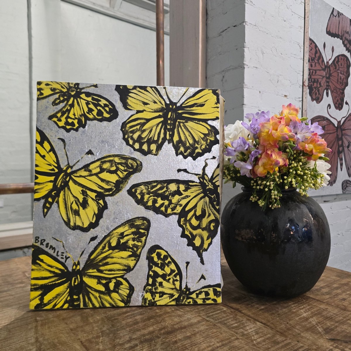 'Summer Butterflies' David Bromley, Acrylic on Canvas with silver leaf gilding, 46cm x 38cm