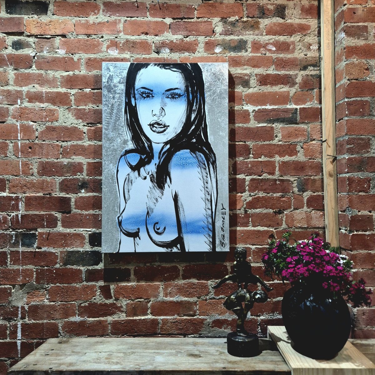 'Kate' David Bromley. Acrylic on canvas with silver leaf gilding. 90cm x 60cm