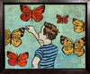'Butterfly Boy I' David Bromley. Embroidery on hand painted canvas in timber frame. 24 x 29cm