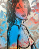 'Caroline' David Bromley. Acrylic on canvas with Silver metal leaf gilding. 150 x 120cm