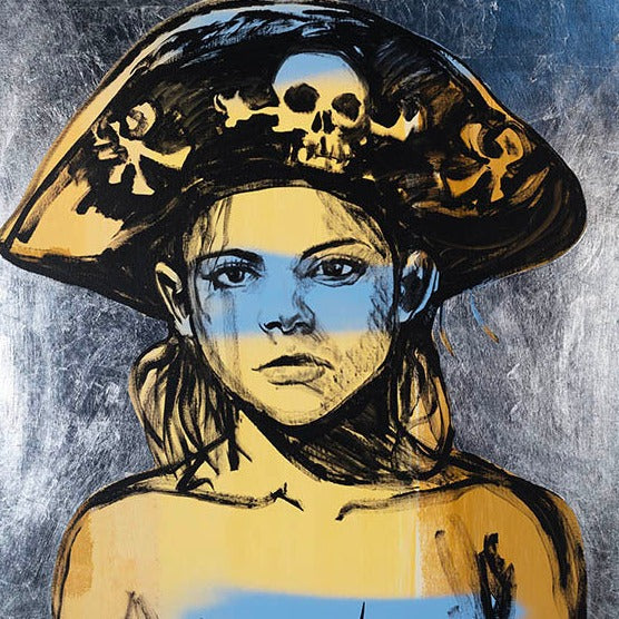 'Lost Boy I' David Bromley. Acrylic, oil and silver metal leaf on canvas. 150 x 120cm