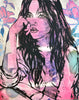 'Zippora Amongst Blooms II' David Bromley. Acrylic on canvas with silver metal leafing. 150 x 120cm