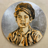‘Smoking Boy I’ David Bromley. Acrylic and silver metal leafing on board. 90cm Diameter