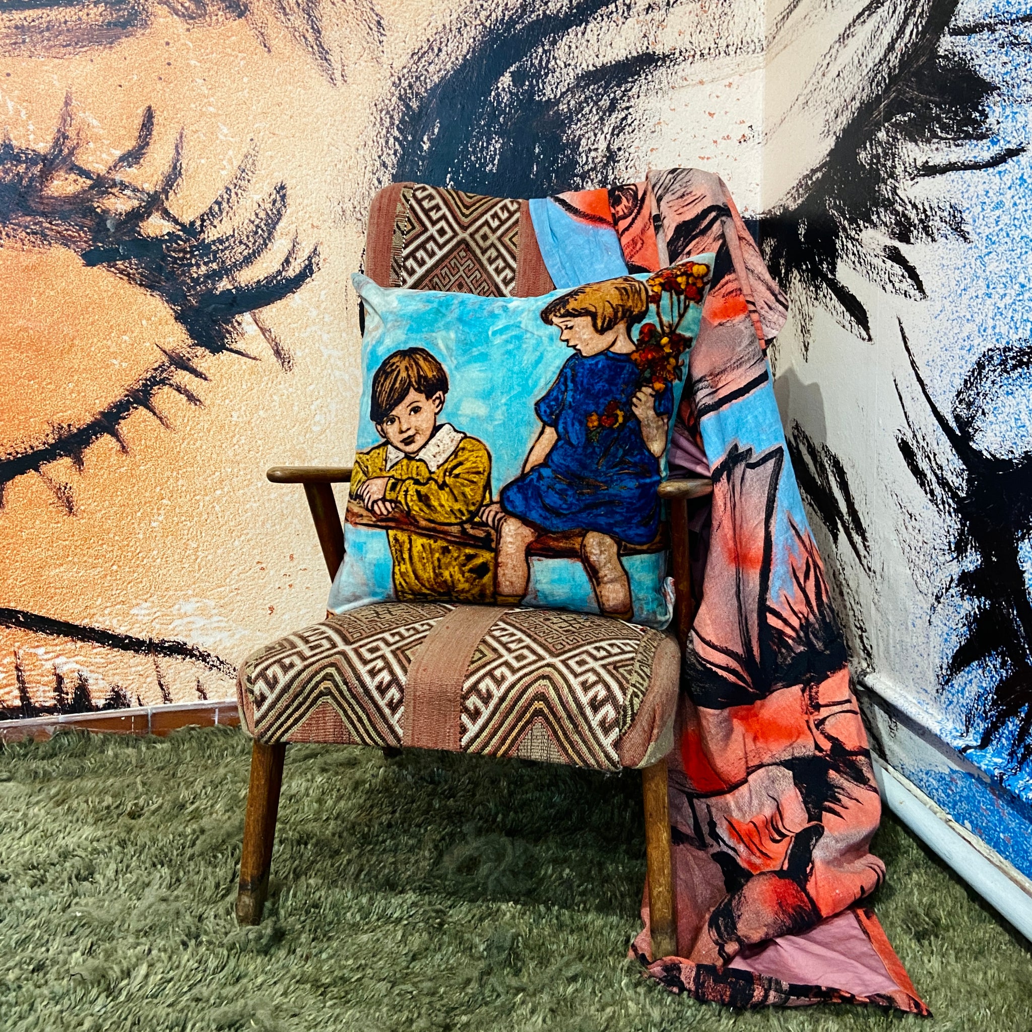 'Springtime' Velvet Cushion by Bromley Studio. 60 x 60cm