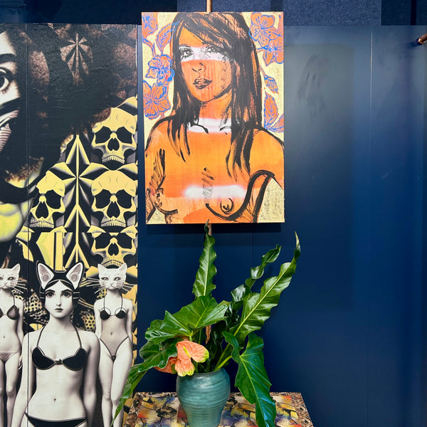 'Ally' David Bromley. Acrylic on canvas with gold leaf gilding. 90 x 60cm