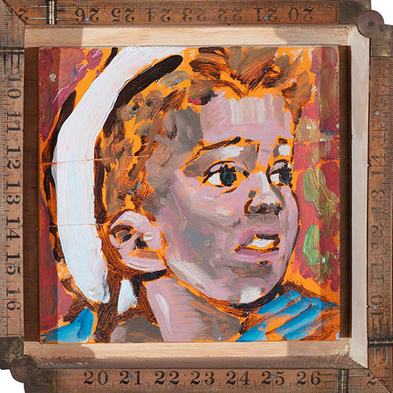 ‘My Father’s Memories II’ David Bromley. Acrylic on board with antique ruler frames from my father’s collection. 22 x 22cm (frame size 28 x 28cm)