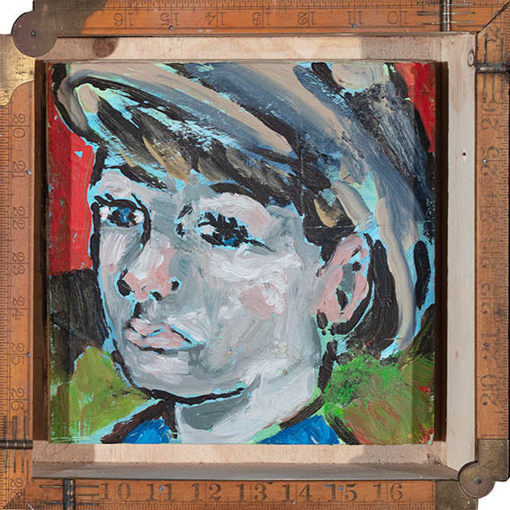 'My Father’s Memories IV’ David Bromley. Acrylic on board with antique ruler frames from my father’s collection 22 x 22cm (frame size 29 x 29cm)