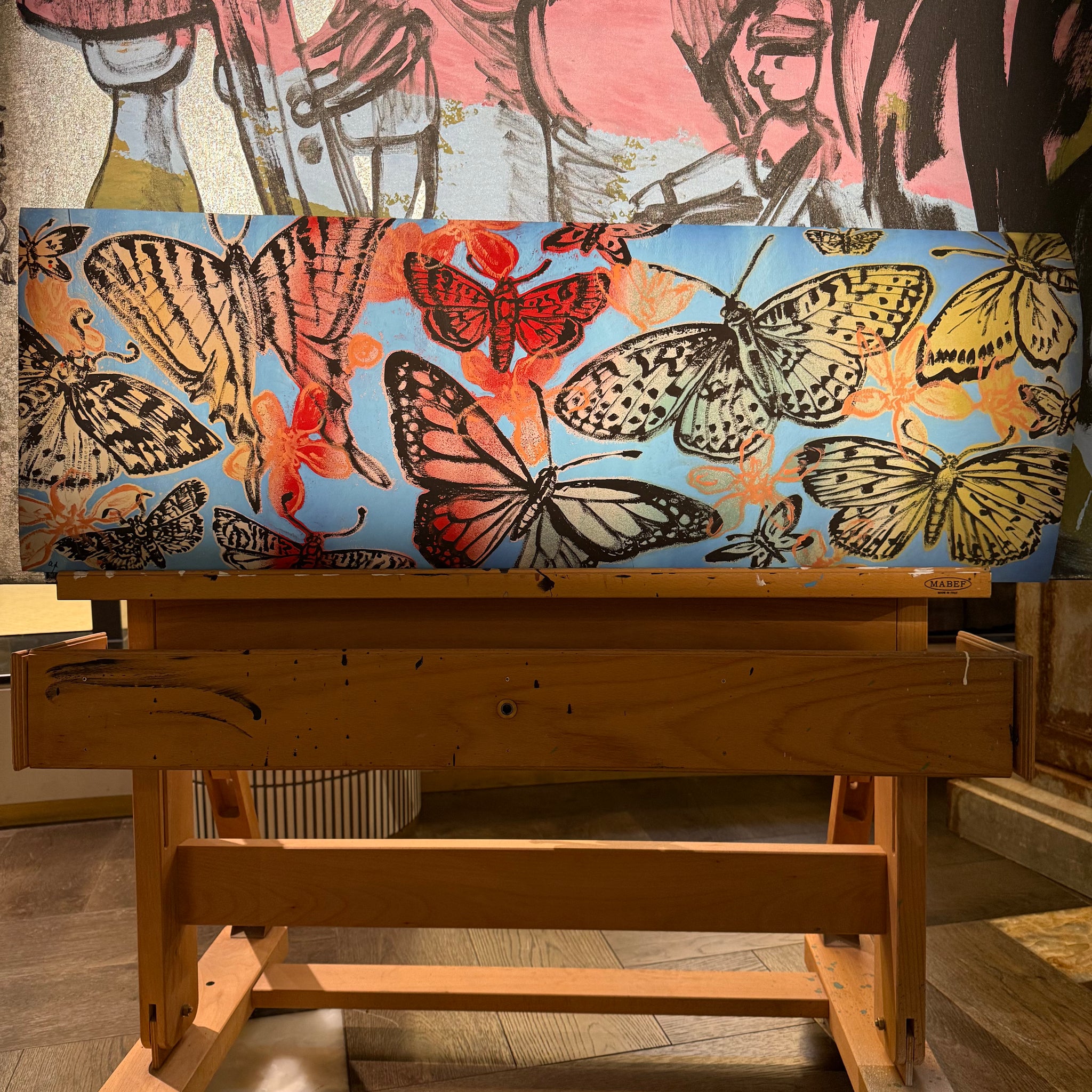 49. PRE-ORDER 'Butterflies on Blue' David Bromley. High pigment print. 50 x 110cm