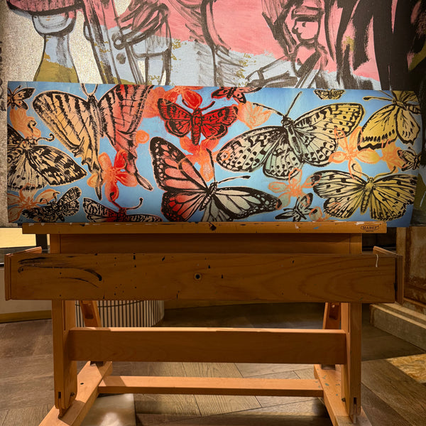 49. PRE-ORDER 'Butterflies on Blue' David Bromley. High pigment print. 50 x 110cm