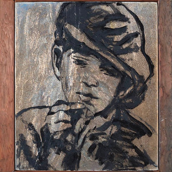 'Paper Boy’ David Bromley. Acrylic and oil on canvas. 46cm x 38cm (frame size 54cm x 47cm)