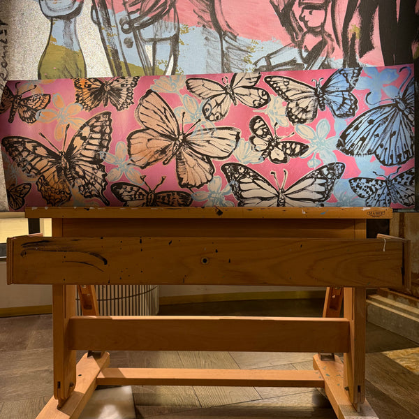 50. PRE-ORDER 'Butterflies on Pink' David Bromley. High pigment print. 50 x 110cm