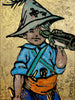 'Searching for Adventure II' David Bromley. Acrylic on canvas with Gold leaf gilding. 41 x 32cm