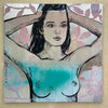 'Kate' David Bromley. Acrylic on canvas with silver metal leaf gilding. 160 x 160cm