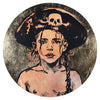 ‘Lost Boy VIII’ Acrylic, oil and gold metal leaf on timber board. 90cm diameter